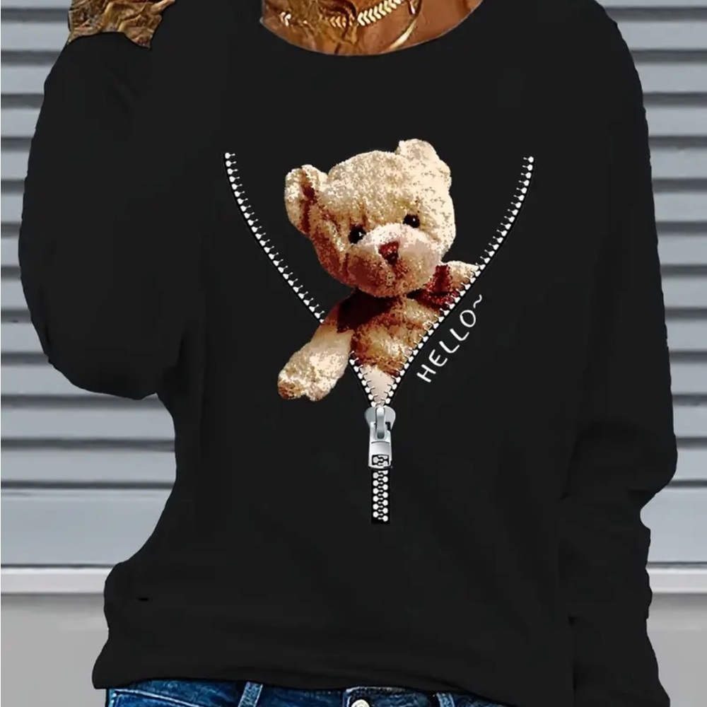 Black Sweatshirt with Teddy Bear Design